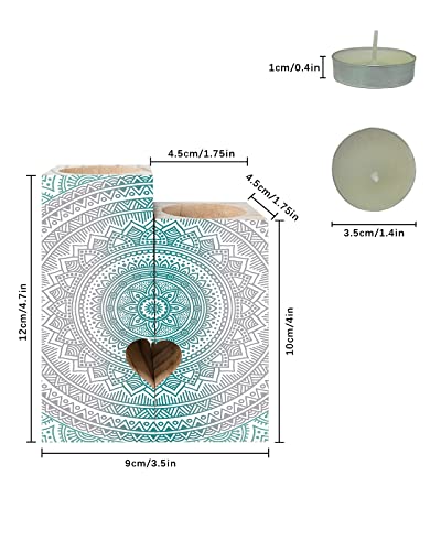 Gradient Summer Turquoise Grey Geometry Retro Abstract Mandala Candle Holder Set,Wooden Pillar Candle Stick Candle Holder,Tall Tealight Unity Menorah Candlestick,Personalized Gifts For Momen/Men #TOP2