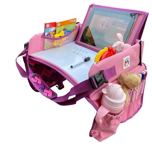 Madson Kids Travel Tray - Toddler Car Seat - Lap Desk & Dry Erase Board - Activity Organizer with Markers - Food & Snack Table - Tablet iPad & Cup Holder, Road Trip Essential, Portable Desk for Kids