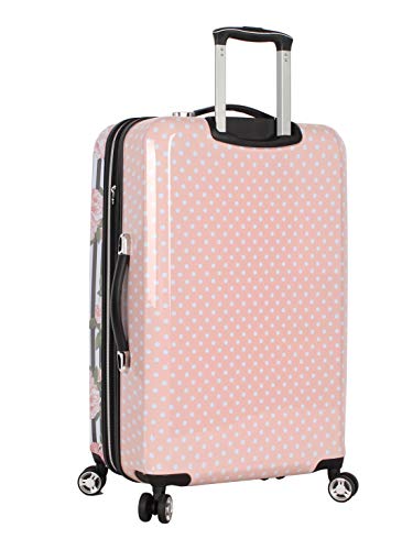 Betsey Johnson 26 Inch Checked Luggage Collection - Expandable Scratch Resistant (ABS + PC) Hardside Suitcase - Designer Lightweight Bag with 8-Rolling Spinner Wheels (Stripe Roses)3