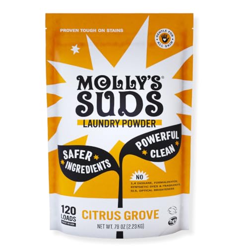 Molly's Suds Original Laundry Detergent Powder | Clean Laundry Detergent Powder for Sensitive Skin | Simple, Effective Ingredients, Stain Fighting | 120 Loads (Citrus Grove)