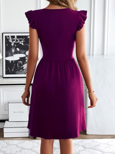 Image of HELYO Women's Summer Dresses Cute V Neck Ruffle Sleeve Cocktail Short Work Casual Dress with Pockets 648