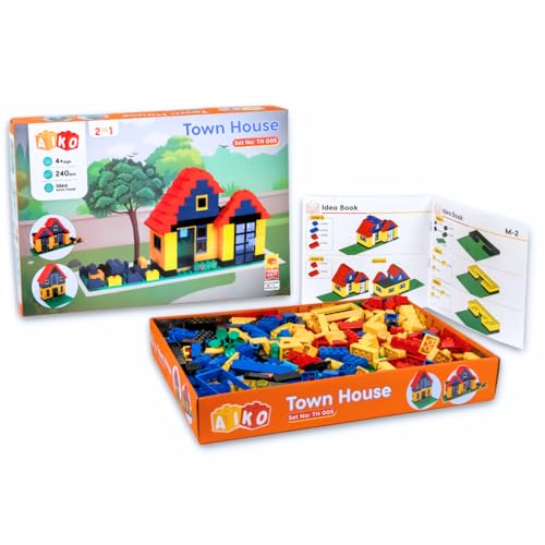 Image of AIKO Town House Set No.5 | 240 Premium ABS Plastic Building Blocks | Multi-Colour Construction Toy for Kids | STEM Educational Blocks with Idea Book | Best Gift for Boys & Girls