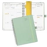 POPRUN Agenda 2026 2027 Semainier 22 x 16,5 cm D'Août 2026 à Déc 2027，Planner Vertical Scolaire 17 Mois avec Couverture Souple Spirale，Règle signet，Papier 80g/m²,Vert