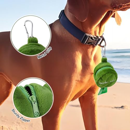 Image of Dog Poop Bag Holder, Cute Poop Bags Dispenser with Metal Clip, Doggie Waste Bag Dispenser for Leash, Green