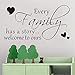 Every Family has a Story Welcome to Ours - Adesivo da parete in vinile, rimovibile con cuore, per camera da letto, soggiorno, casa, finestra, porta