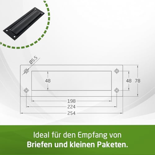 Amig - Briefschlitz für Briefkasten | Für Innen- und Außenwände oder -Türen | Briefeinwurf aus Stahl | Größe 254x73 cm | Schlitzmaße: 198x48 mm| Schwarz Farbe