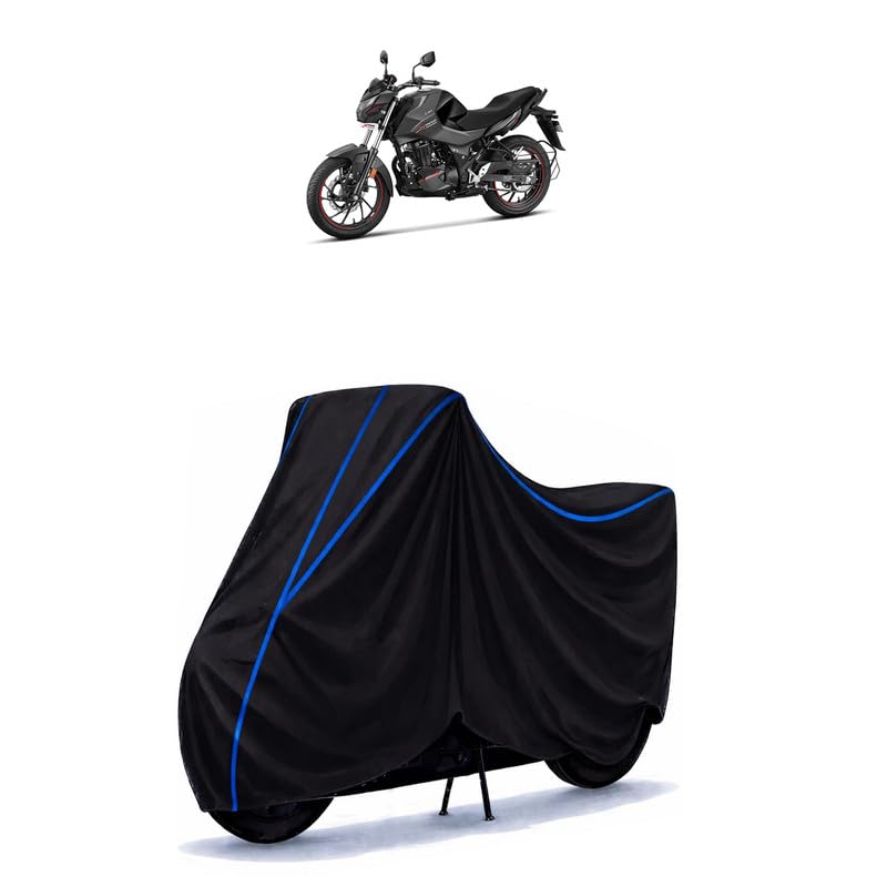 Image of Hero Xtreme 160R Bike Cover Water Resistant Universal Motorcycle Rain | Heavy Duty UV Protection, Dust, Scratch Indoor Outdoor All Weather with Black Blue Piping Elastic