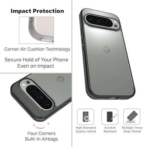 Image of RIGGEAR Shockproof Clear Hybrid Armor Back Cover Case Compatible with Google Pixel 9 / Pixel 9 Pro (Transparent PC + Clear Black TPU Bumper)