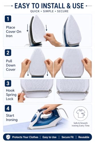 Image of ZENITH Ironing Accessories Combo Pack | Steam Iron Teflon Cover Protector + Heat Resistant Silicone Iron Rest Pad | Non Stick Soleplate Cover | Protect Clothes & Table from Burns & Heat Damage | Heat-Resistant Teflon Material