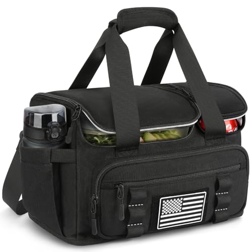 ETRONIK Tactical Lunch Bag for Men, 15L Insulated Lunch Box with Hot/Cold Compartments, Men's Lunch Box Fits 3 Meals + Snacks, Adult Lunch 8H Cooler Bags for Work, Hiking, Beach, Gym, Black