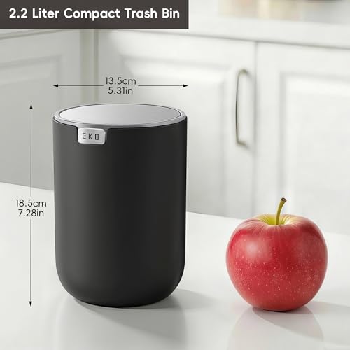 Image of EKO Fandy 0.58 Gal /2.2L Mini Trash Can with Lid, Swing-Top Desktop Trash Can for Bathroom, Countertop, Vanity, Desk or Office, Small Garbage Bin (Black)