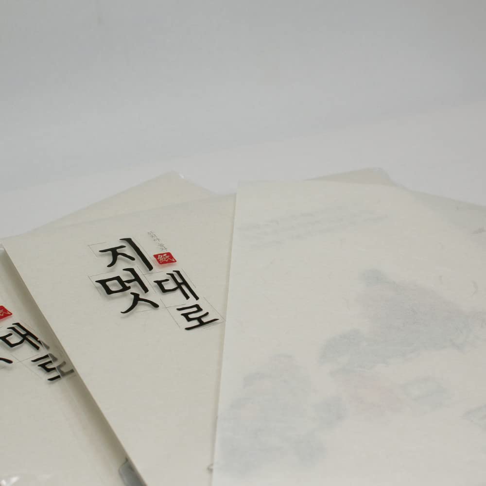 Yeonmu-ji Lot de 100 feuilles de papier Hanji fin et léger avec texture en fibre naturelle pour copie, calligraphie, dessin, impression/papier de mûrier traditionnel coréen / 21,1 x 29,7 cm, 48 g/m²