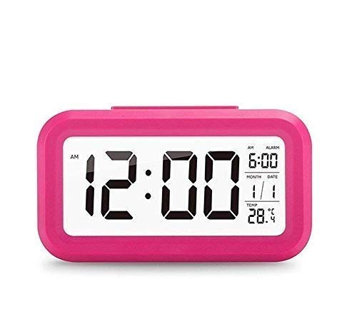 Home & Kitchen Studio | Digital Smart Backlight Battery Operated Alarm Table Clock with Automatic Sensor (Pink)