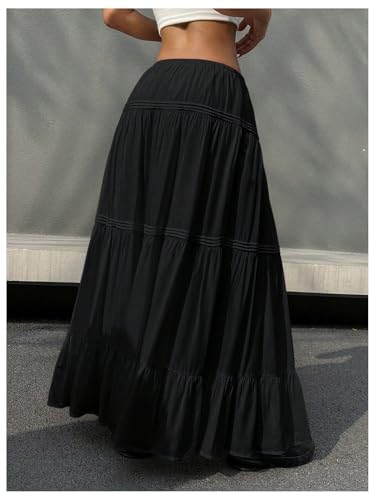 SHENHE Women's Elastic High Waisted A Line Pleated Shirring Midi Long Skirt2