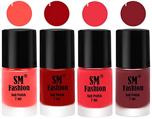 Image of Nail Polish Combo Set (Pack of 4) Quick Dry Gel Finish Nail Paint | Baby Pink,Light Red,Rose Pink,Plum | 7 ml Each