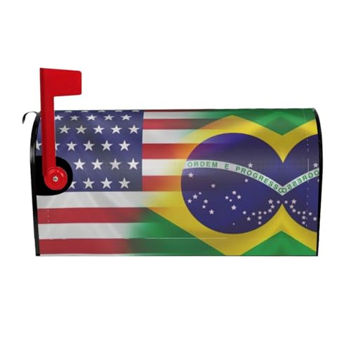 American And Brazilian Flags Print Unique Magnetic Mailbox Covers,Spring Outdoor Decor, For Any Occasion