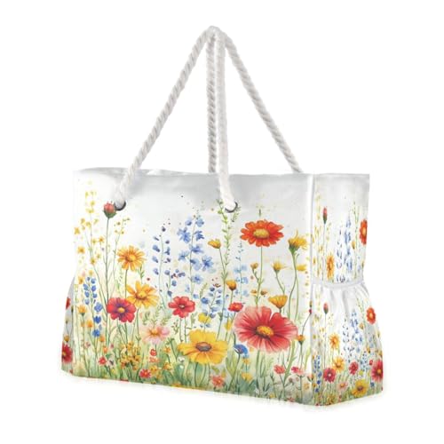 Wildflowers Beach Bag & Travel Tote Bag Large Sandproof Wet Pouch for Gym Travel, Lightweight Outdoor Bag