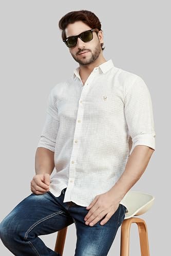 Image of Men's White and Brown with Lining and Checks Shirts with Cotton Blend | Slim fit Comfortable Shirt | Thin to Thick Lining and Checks | Casual and Office wear.