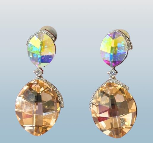Image of Crystal Drop Earrings Rainbow and Peach Elements AD Stone for women