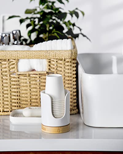 Viosuniu (2Nd Generation) Ceramic Bathroom Dixie Cup Dispenser - Holds 3 Oz Mouthwash Disposable Paper Holder For Rinsing Cups On Bathroom Vanity Countertops (1 Pack, White) #TOP3