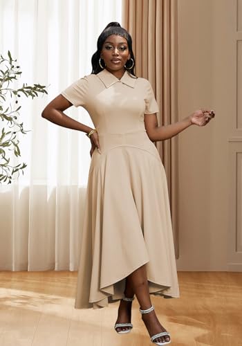 Image of Famnbro Womens Vintage Dress Casual 1950s Short Sleeve A-Line Work Church Business Party Elegant Dresses