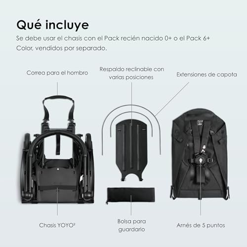 Miniatura 2 de Babyzen Yoyo2 Chasis De Cochecito, Negro - Set De Textiles No Incluidos - Viene Con Arnés De 5 Puntos, Respaldo Reclinable, Extensiones De Capota, Correa Para Llevar Al Hombro Y Bolsa Protectora