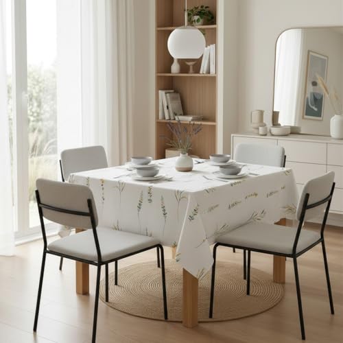 Image of HOMEMONDE 100% Cotton Premium Dining Table Cover 45 x 45 Inches Floral Printed Table Cloth for 4 Seater, Square Centre Table Cover (114 x 114 CM, Leafscape - Yellow & Green)