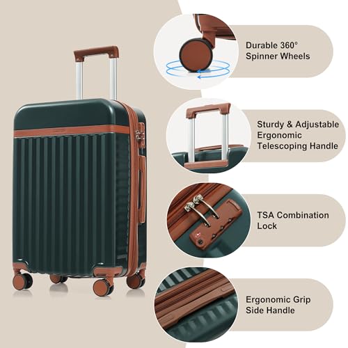 Image of Hardshell Luggage, Lightweight Suitcase with Spinner Wheels, DARK GREEN+USB