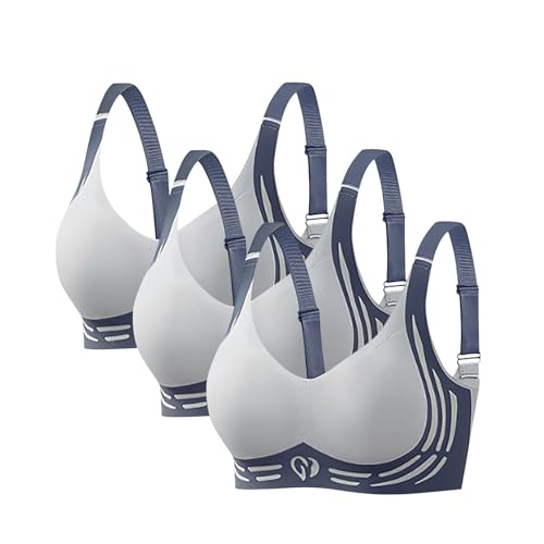 Sujetador push up sin aros para mujer, clásico, suave, fuerte, sujetador, elegante, bordes ondulados, seductor, transpirable, moldeador, ligero para el día a día, azul, XL