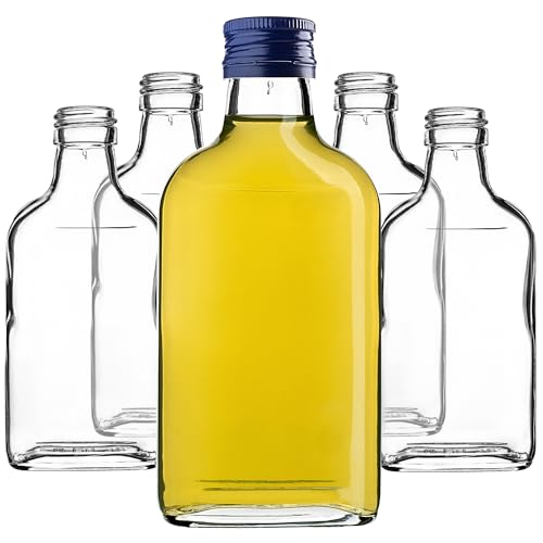 KADAX Botella de bolsillo 200ml, 5 unidades, pequeñas botellas de cristal con tapón de rosca, mini botellas vacías para rellenar, mini botellas de licor, botellas de aguardiente (Azul)