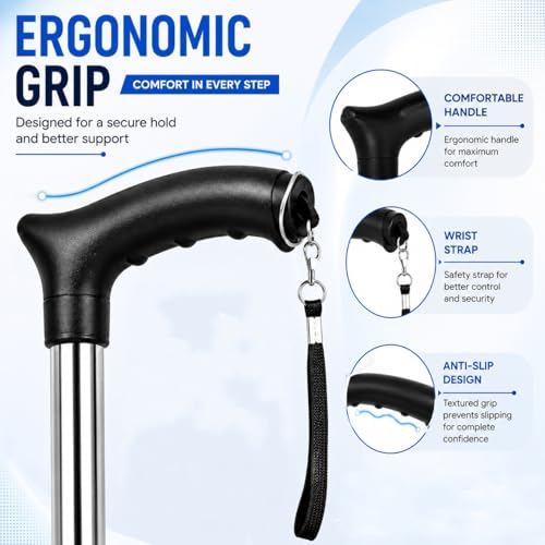 Image of PulGos 4-Leg Walking Stick for Men & Women | ๐๐๐ฃ๐ฎ๐ฌ๐ญ๐๐๐ฅ๐ Height Walking Cane with Anti-Slip Base | Strong Mild Steel Support Stick with Comfortable Grip | Lightweight & Stable for Daily Use