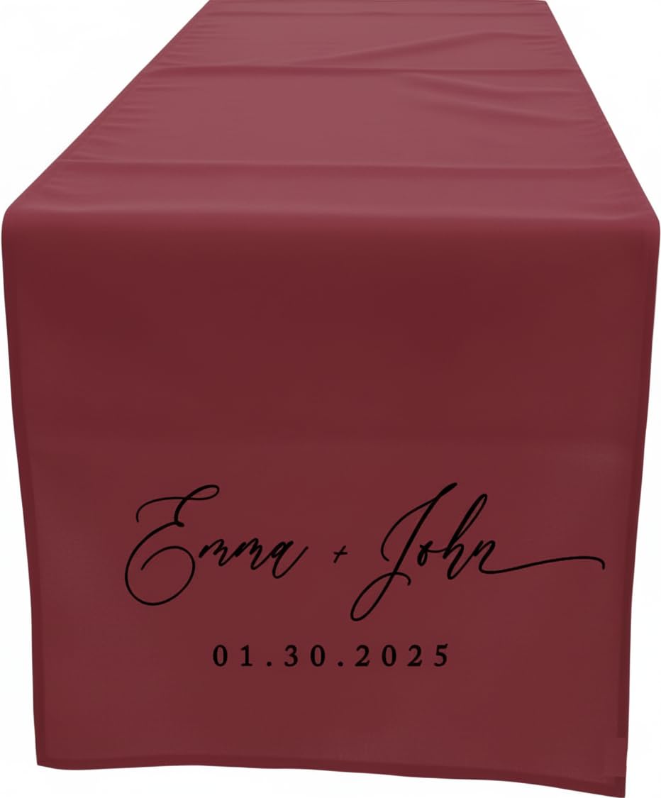 T-SHIRT DESIGN STUDIO - Customized Table Runner – Personalized Text / Logo, Printed Name Design for Business, Tradeshow, Events, Exhibition, Weddings (Burgundy, 60x150cm)