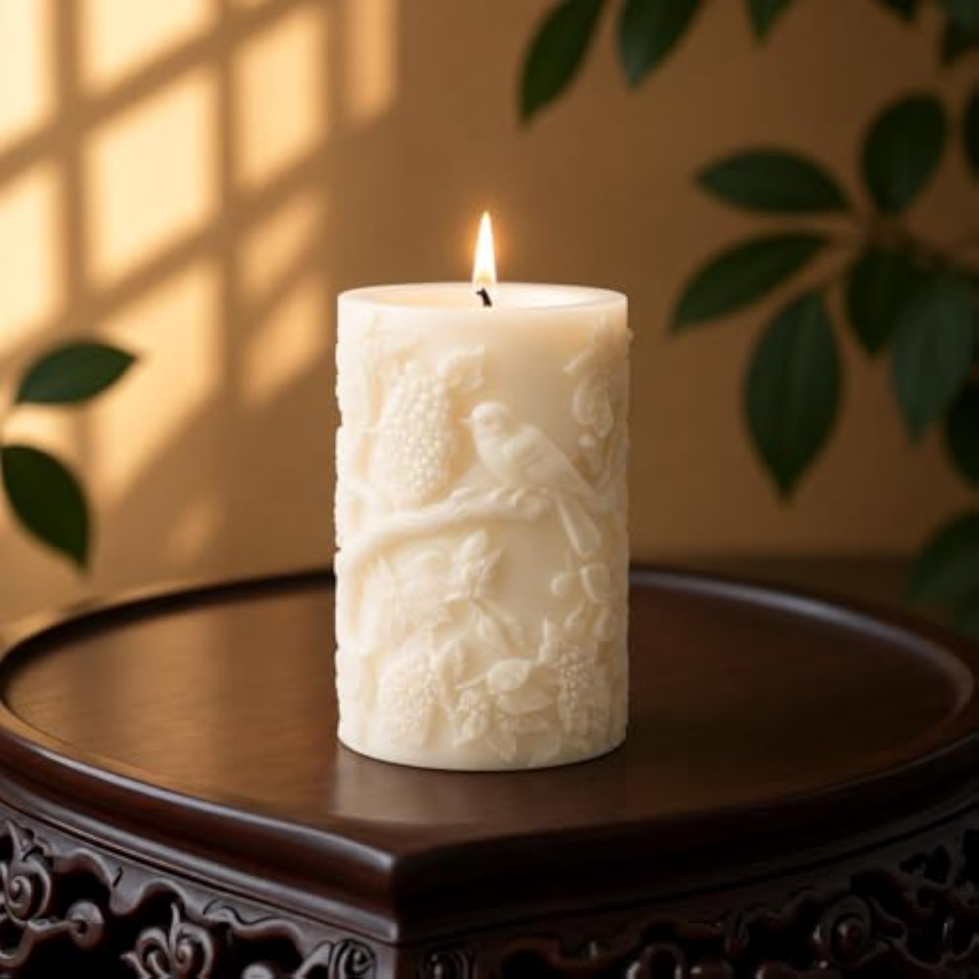 Decorative Embossed Pillar Candle, Elegant Gift