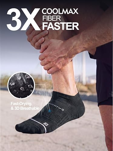 Image of Rahhint No Show Compression Running Socks Coolmax Anti Blister Full Sole Cushion Ankle Slip Resistant Heel Tab Workout Golf
