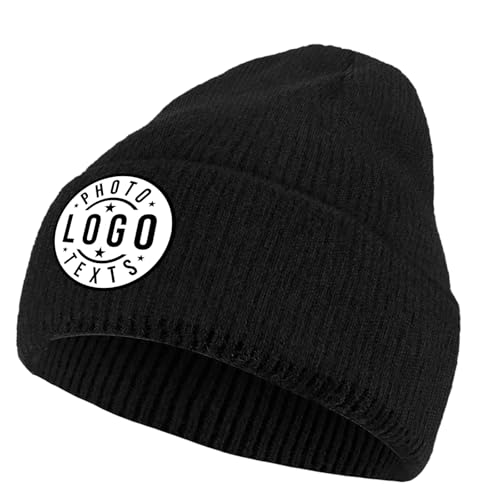 Bulk Custom Beanie for Men Women Personalized Winter Hats Customized Skull Cap with Text Logo Photo 2 Sides Printed Design Your own Knitted hat A-Black
