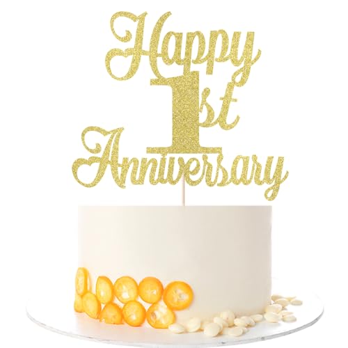 Kaoenla Happy 1st Anniversary Cake Toppers & Decorations - For 1st Wedding, Corporate Events, and Birthday Celebrations