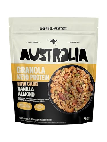 Hart's Natural Granola Australia Low Carb Keto Protein Vanilla Almond Crunch, 26g de Proteína, Granola Sem Açucar, Sem Lactose, Sem Glúten, Vegano, 200g
