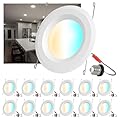Chasikeo 6 Inch LED Recessed Lighting 12 Pack, Retrofit LED Can Lights, 5CCT Recessed Lights, Selectable 2700K/3000K/3500K/4000K/5000K, 1050LM, 9.5W Eqv 110W, IC & Wet Rated, ETL & FCC, Smooth Trim