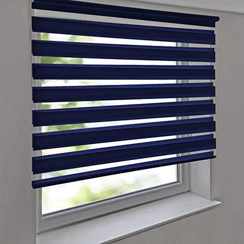 Doppelrollo Premium 115 x 170 cm dunkelblau - Duorollo Vario Seitenzug zum Anschrauben freihängend für Wandmontage und Deckenmontage - inkl. Metallträger