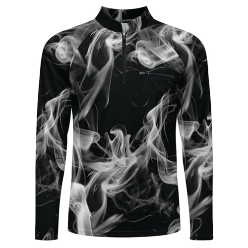 Beautiful White Smoke in The Black Men's Rash Guard Long Sleeves Quick Dry Fishing Workout Shirts with Zipper4