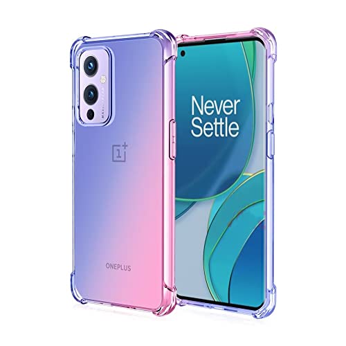 HONLEN Funda para OnePlus 9 Carcasa, (6.55' Inches) Gradiente Transparente TPU Silicona Case, Protección de Esquina Mejorada Cover Azul Rosado