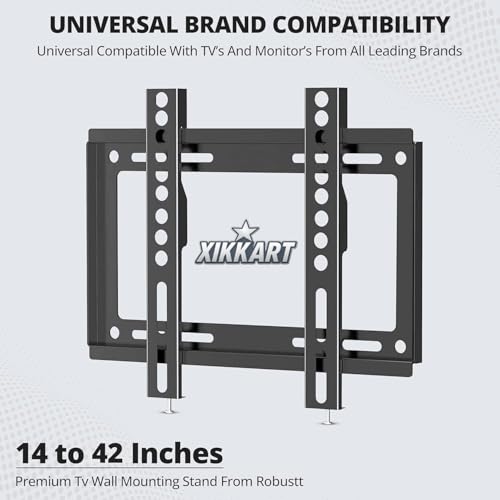 Image of XIKKART TV Wall Mount Bracket for 14-43 Inch LED LCD Smart TVs | Universal Fixed Wall Mount Stand | Heavy Duty Low Profile TV Mount | Supports VESA Compatible Flat Screen TVs