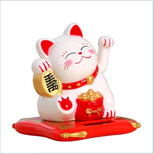 FUYIO Solar Powered Maneki Neko Welcoming Fortune Cat Lucky For Home Car Hotel Restaurant Decor Craft,White
