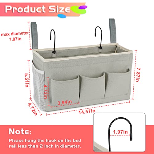 Image of Loghot Bedside Caddy /Bedside Storage Bag Hanging Organizer for Bunk and Hospital Beds, Dorm Rooms Bed Rails, Bedside Organizer with Fixed Straps and Water Bottle Holder (New Grey)