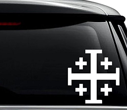 Jerusalem Cross Crusaders Decal Sticker For Use On Laptop, Helmet, Car, Truck, Motorcycle, Windows, Bumper, Wall, and Decor Size- [15 inch] / [38 cm] Tall / Color- Matte White