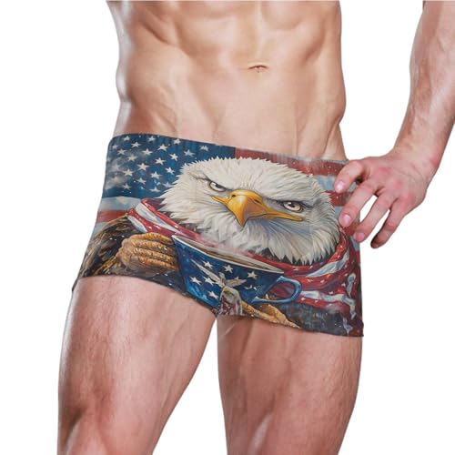 July 4th American Flag Bald Eagle Mens Swim Trunk Swimwear Swim Brief Square Leg Board Short S S04071903