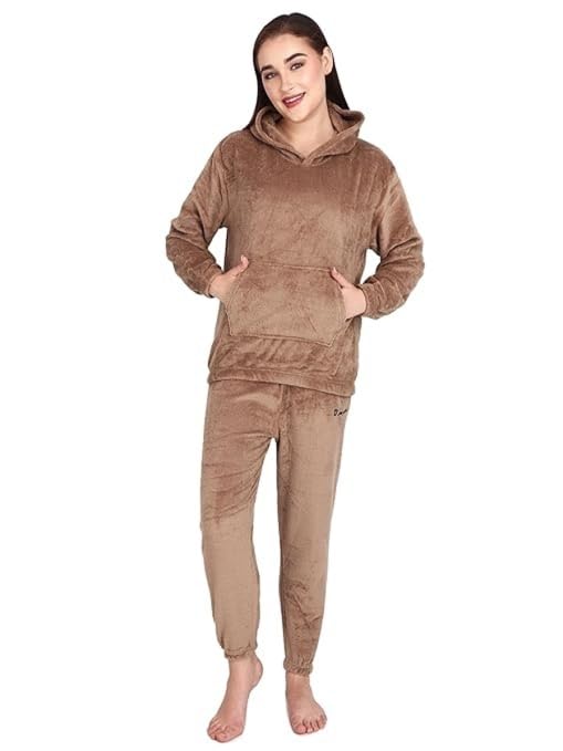 Women Winter Wear Sweatshirt And Trouser Set | Women Top And Bottom Set | Hoodie Set | Track Suit | Nightdress | Winter Night Suit (Brown) (IN, Alpha, M, Regular)-image-30