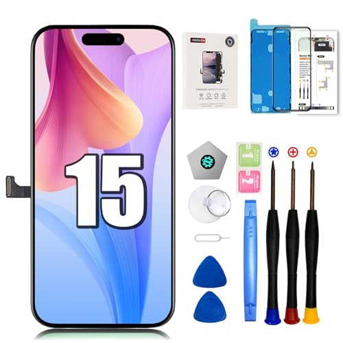 EFAITHFIX for iPhone 15 Screen Replacement 6.1 Inch LCD Screen 3D Touch Display Full HD Digitizer Frame Assembly (A2846, A3089, A3090, A3092) with Repair Tools Kit Screen Protector Waterproof Adhesive