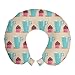 ABAKUHAUS Tea Party Cuscino da Viaggio, Cupcakes con Cioccolato, Accessorio in Schiuma di Memoria per Viaggio, 30 cm x 30 cm, Beige Multicolor