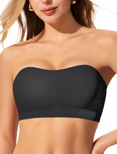 ProKloud Strapless Push Up Bras for Women Wireless Bandeau Bra Non-Slip Silicone Tube Top Padded Convertible Bralette Black